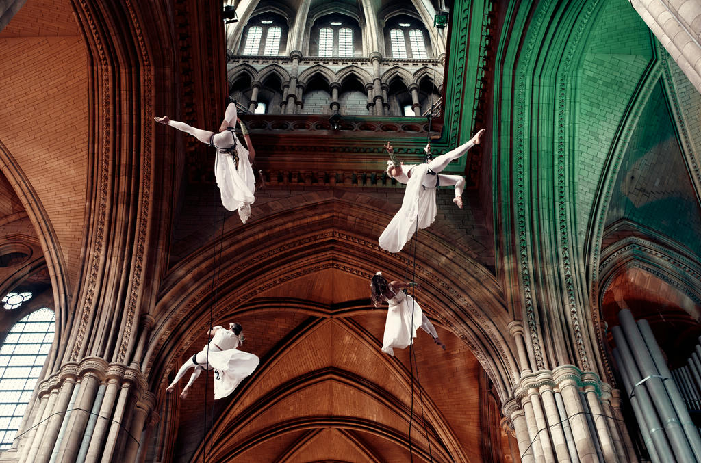 Yskynna Vertical Dance Company rehearsing inside Truro Cathedral
