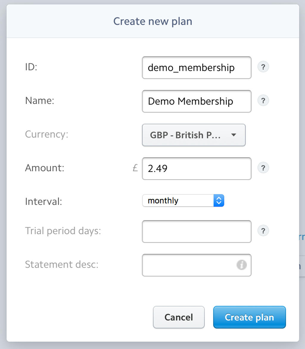 Creating a Stripe plan